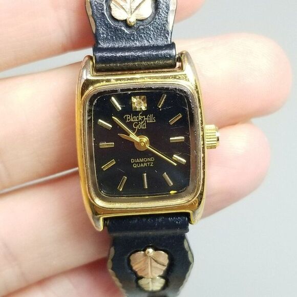 Vintage Black Hills Gold Diamond Watch Women 12k Gold Leaf Stretch Band, AS IS - Picture 1 of 10